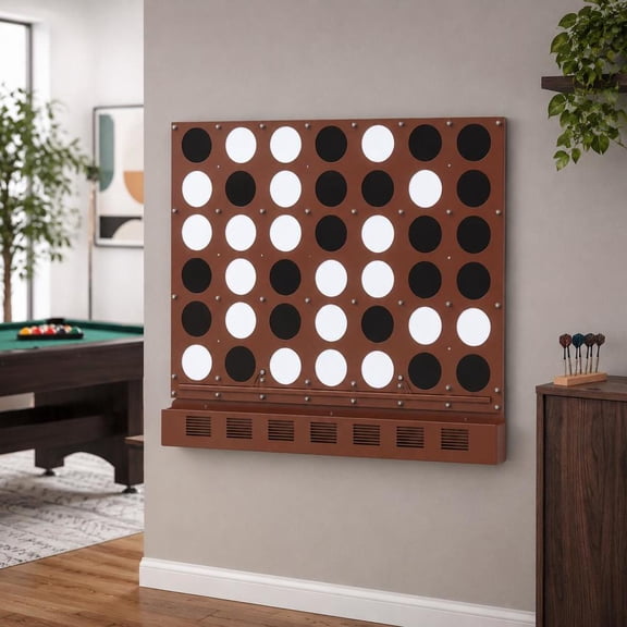 Wall-Mounted 4-in-a-Row Game, jumbo size, with acrylic discs, walnut finish