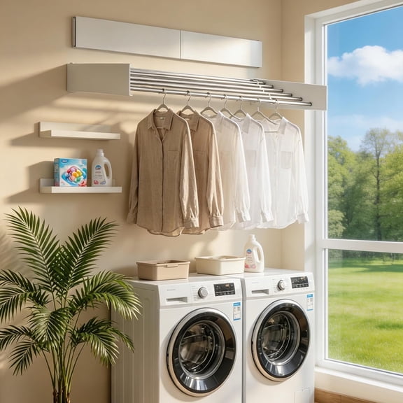 Wall-Mounted 40 Inch Foldable Clothing Drying Rack in White with 60 lb Capacity and Rust-Resistant Metal Construction
