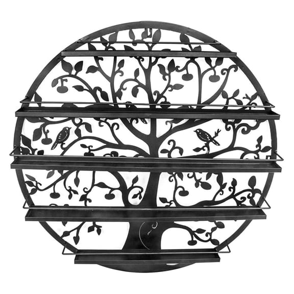 Wall Mounted 5 Tier Nail Polish Rack Holder - Tree Round Metal Salon Wall Art Display (Black)