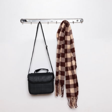 Wall Mounted 8 Hooks Towel Rack Hanger Silver Tone w Screw Fittings