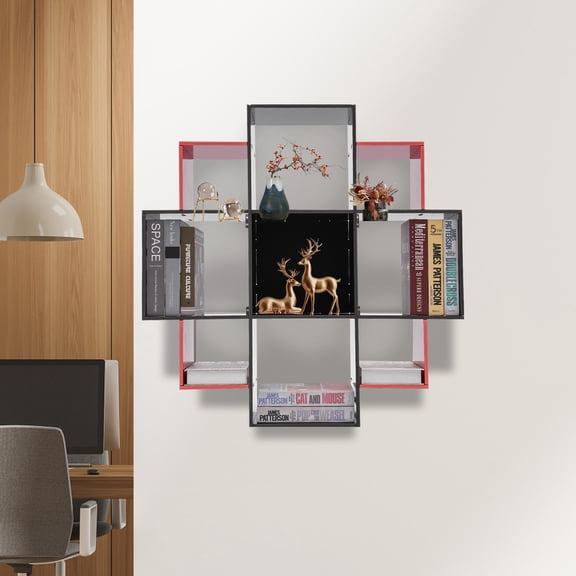 Wall Mounted 9 Cube Bookshelf, 66 Lbs Load Capacity Floating Shelf Organizer, Multi-Size Compartments for Books and Decor, PVC Board Storage Unit for Home Office
