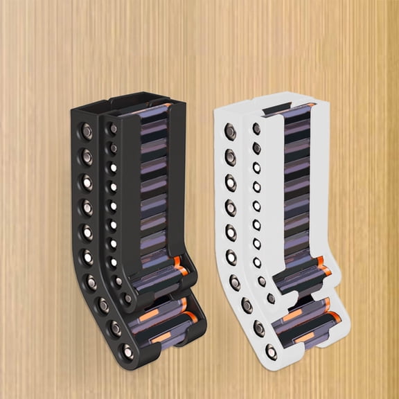 Wall Mounted AA/AAA Battery Storage Organizer Rack, Double Layer Plastic Holder for 5 and 7 Batteries, Space Saving Bracket with Installation Holes, White