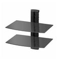 thumbnail image 1 of Wall Mounted AV Media Stand, 2 Tier Floating Shelf for Record Player - Adjustable Height, Tempered Glass Audio Rack for Stereo, Projector, Cable Management, 1 of 7