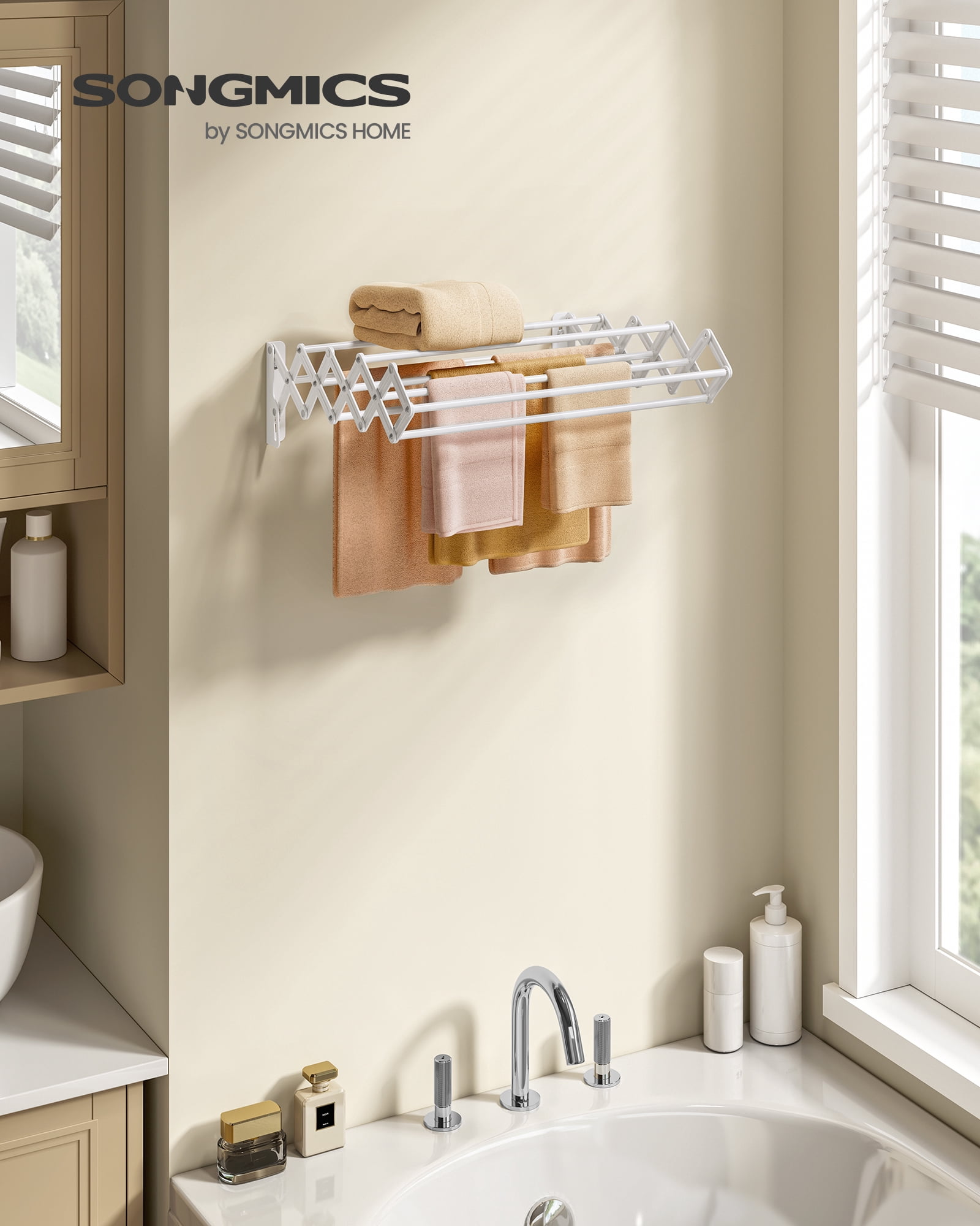 Wall-Mounted Accordion Drying Rack with 9 Expandable Rods, 22 lb ...