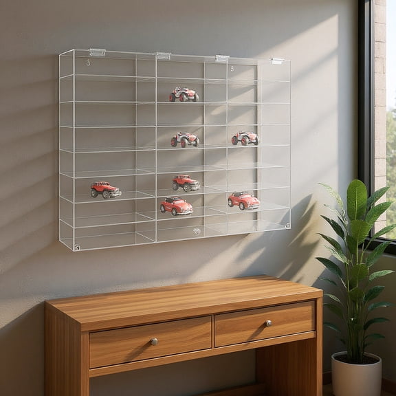 Wall-Mounted Acrylic Display Case 24 Compartments for Toy Cars Collectibles