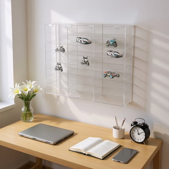Wall-Mounted Acrylic Display Case 24 Compartments for Toy Cars Collectibles