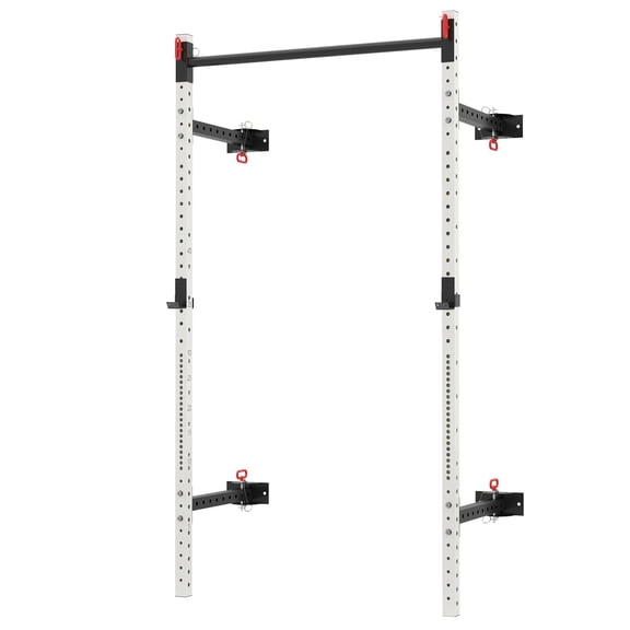 Wall Mounted Adjustable Folding Squat Rack with Pull Up Bar 1000 Lbs Capacity Power Rack White
