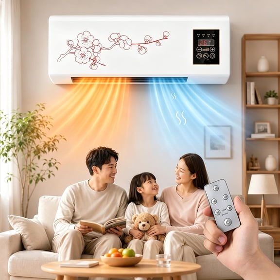 Wall Mounted Air Conditioner 2-in-1 Heating and Cooling 1800W Quiet with Remote and Timer for Living Room
