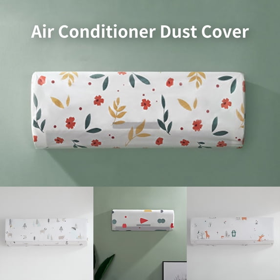 Wall Mounted Air Conditioning Dust Cover, Washable Air Conditioner Cover, Elastic Belt Design PEVA Flower Printed All-inclusive Dust-proof Cover for Daily Use Home Decor