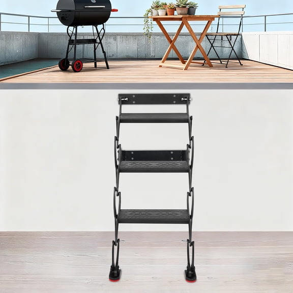 Wall Mounted Attic Ladder, 3 Steps, Black, Foldable Wall-Mounted Step Ladder, 440LBS Capacity per Step, for Stable Support, Loft & Garage Access