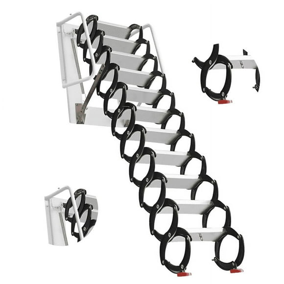 Wall Mounted Attic Ladder, 880 LBS, Reinforced S-Curve, 39kg Weight, 12-Step Al-Mg Alloy Loft Ladder Pull Down Attic Stairs, Garage, Attic, Storage