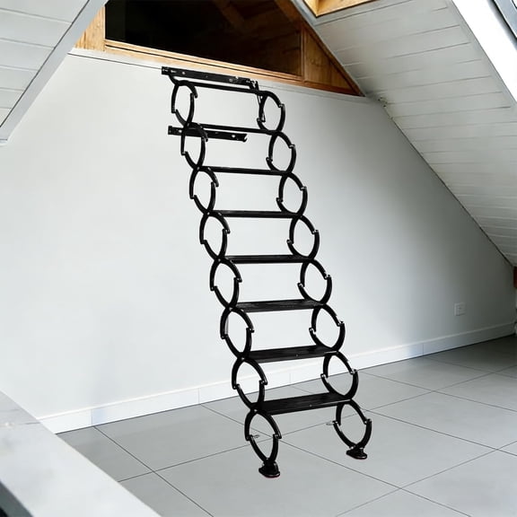 Wall Mounted Attic Ladder, Indoor Attic Stairs Pull Down System, Metal Telescoping Step Ladders, Telescopic attic Ladder, Loft Extension Steps Staircase for Garage