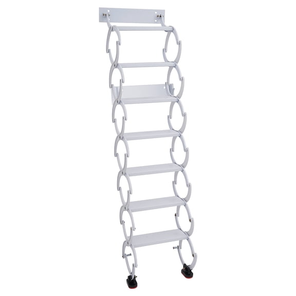 Wall Mounted Attic Ladder, Pull Down Telescoping Step Ladder, 7 Steps Wall Mounted Retractable Ladder (White)