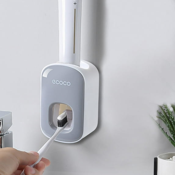 Wall-Mounted Automatic Toothpaste Squeezer - Double-Squeeze Lazy Toothpaste Dispenser with Adhesive Pads, No Drilling Required, ABS Plastic, 7x6x11.3cm