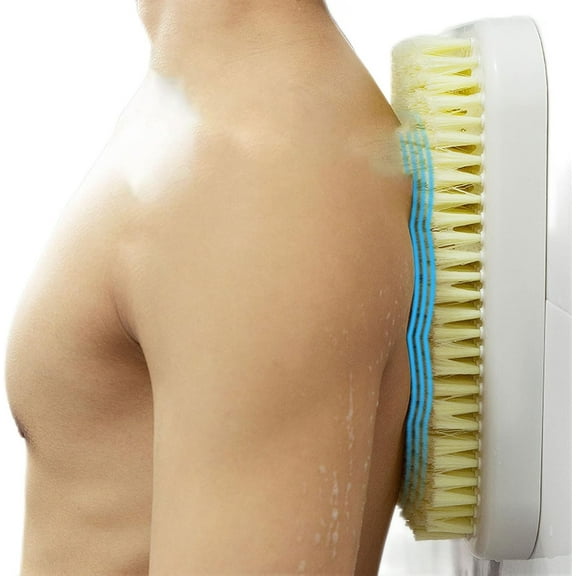 Wall Mounted Back Scrubber, Hand Free Large Exfoliating Brush with Self Adhesive Hook for Back Brush & Body Scrubber - Shower Accessory-14.9 x 7.8 inches