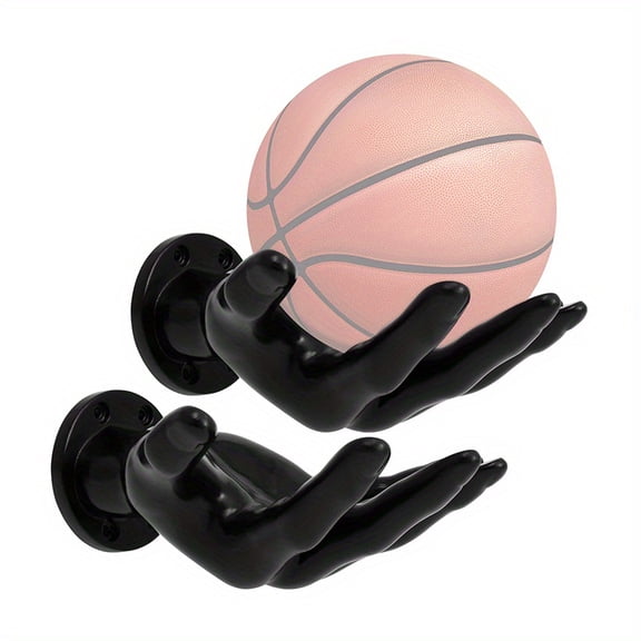 Wall Mounted Ball Holder with Hand Shape, PVC Basketball Storage Rack, Black 1 Pack