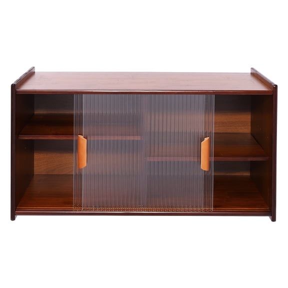 Shangmakel Wall Mounted Bamboo Pantry Sideboard Wood Small 2-Tier Countertop Storage Cabinet with Sliding Glass Door Food & Utensils Cupboard for Dining Room, Home
