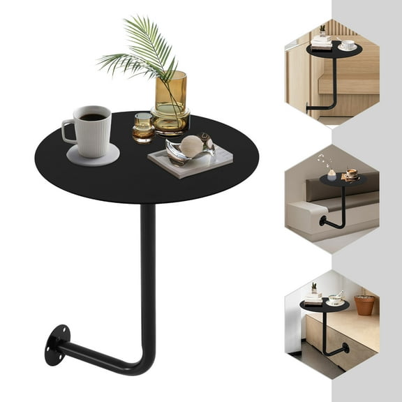 Black Wall Mounted Bar Table Round Coffee Table Drinks/Snacks Storage Balcony for Kitchens, Dining Rooms