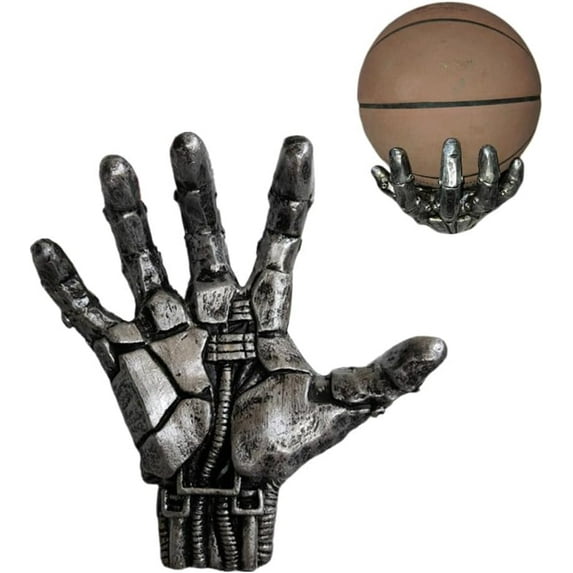 Wall Mounted Basketball Holder Rack, Mechanical Punk Hand-Shaped Sports Ball Display, Space-Saving Basketball & Soccer Wall Decor Stand for Room, Garage,Office,Industrial Style Ball Storage Organizer