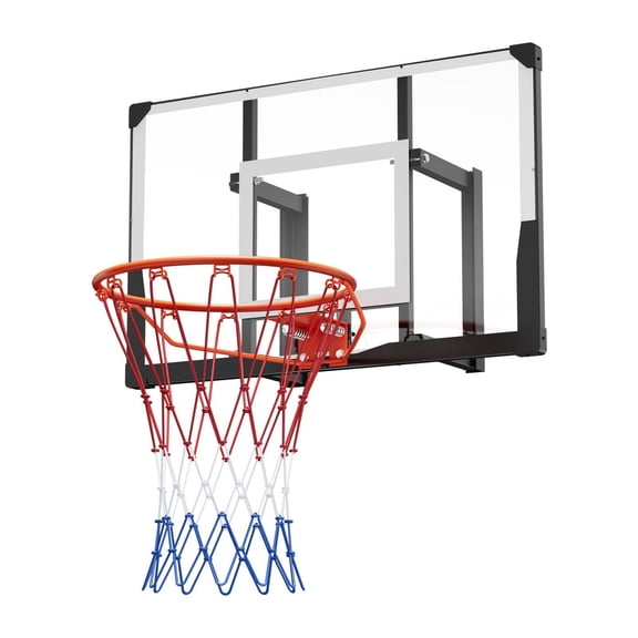 Wall Mounted Basketball Hoop 44 Inch PC Backboard Outdoor Solid Steel Frame 0.08 Inch Thickened Backboard Thickened Woven Nylon Net Indoor Outdoor Use
