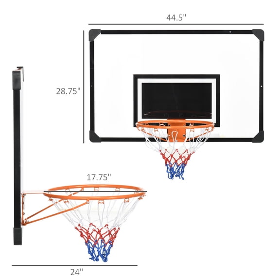 Wall Mounted Basketball Hoop, 45"29" Shatterproof Backboard Heavy Steel Rim & All Weather Net, Indoor & Outdoor Wall/Eave/Pole Mount Mini Basketball Goal for Home Garage Training