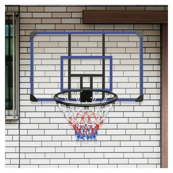 Wall Mounted Basketball Hoop - 45x29 inch Shatterproof Backboard, Folding Basketball Goal - Indoor Outdoor Durable Hoop with All-Weather Net Black+Blue + Iron
