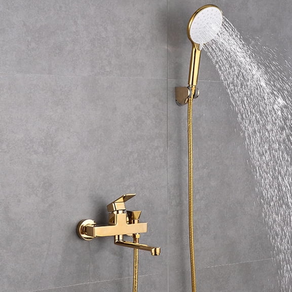 Wall Mounted Bath Taps with Hand Shower Gold Bathroom Bath Tap Brass Hot and Cold Water Shower Set