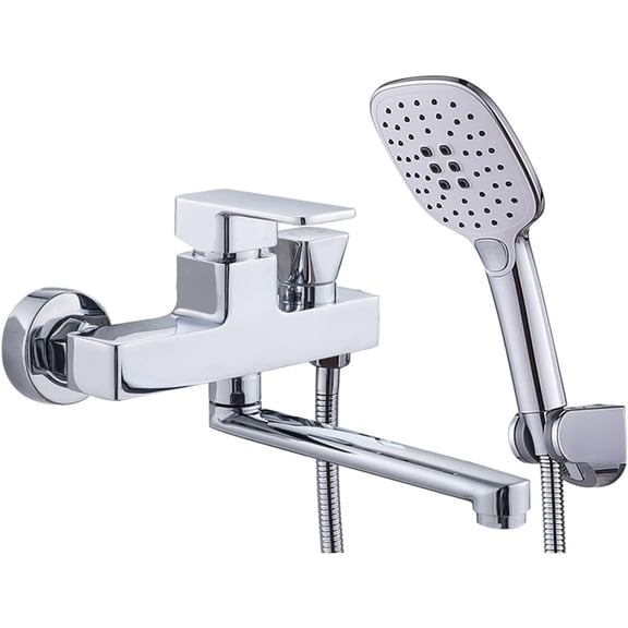 Wall Mounted Bath Taps with Hand Shower Swivel Brass Hot and Cold Water Bath Tap Chrome-B