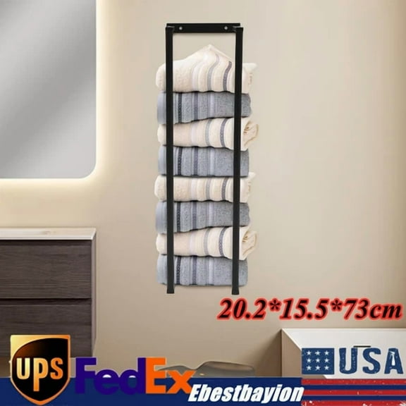 Wall Mounted Bath Towel Holder Bathroom Storage Towels Organizer Stainless Steel