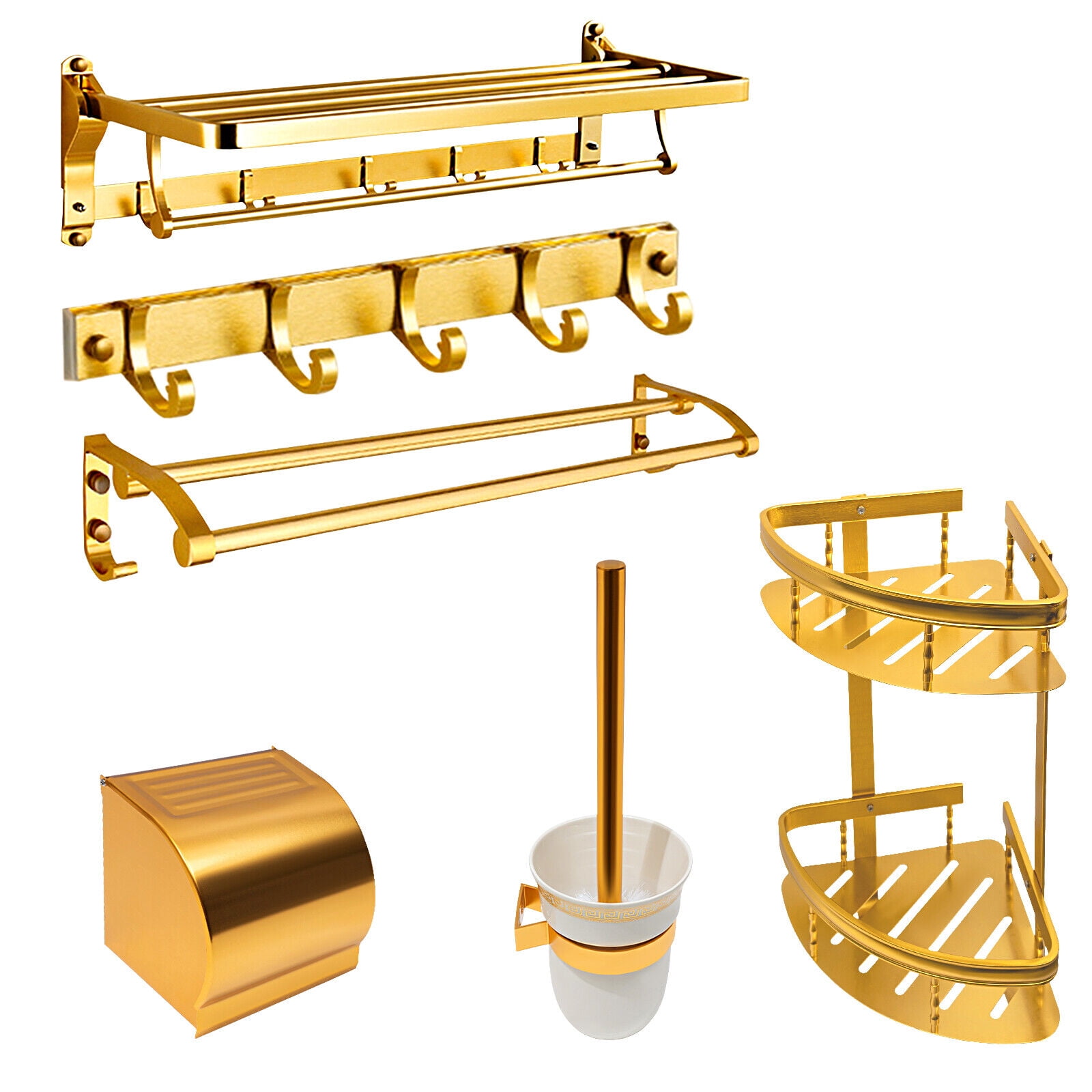 Gold Wall-Mounted Bathroom Hardware Accessories Set