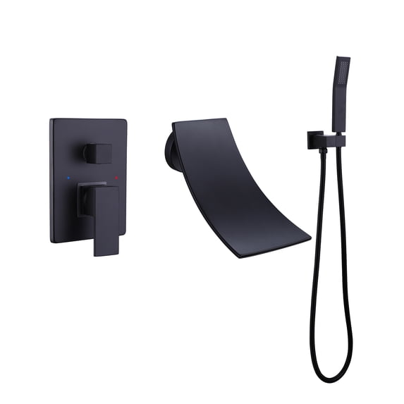 Wall Mounted Bathroom Bathtub Faucet with Hand Shower, Matte Black Two Handles Tub Filler with Hand Shower