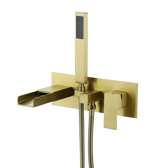 Wall Mounted Bathroom Bathtub Faucet with Hand Shower, Single Lever Handles Channel Tub Filler with Rough-in Valve
