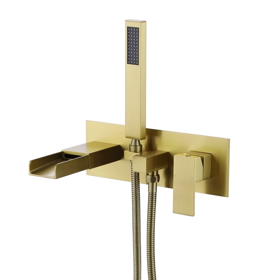 Wall Mounted Bathroom Bathtub Faucet with Hand Shower, Single Lever Handles Channel Tub Filler with Rough-in Valve