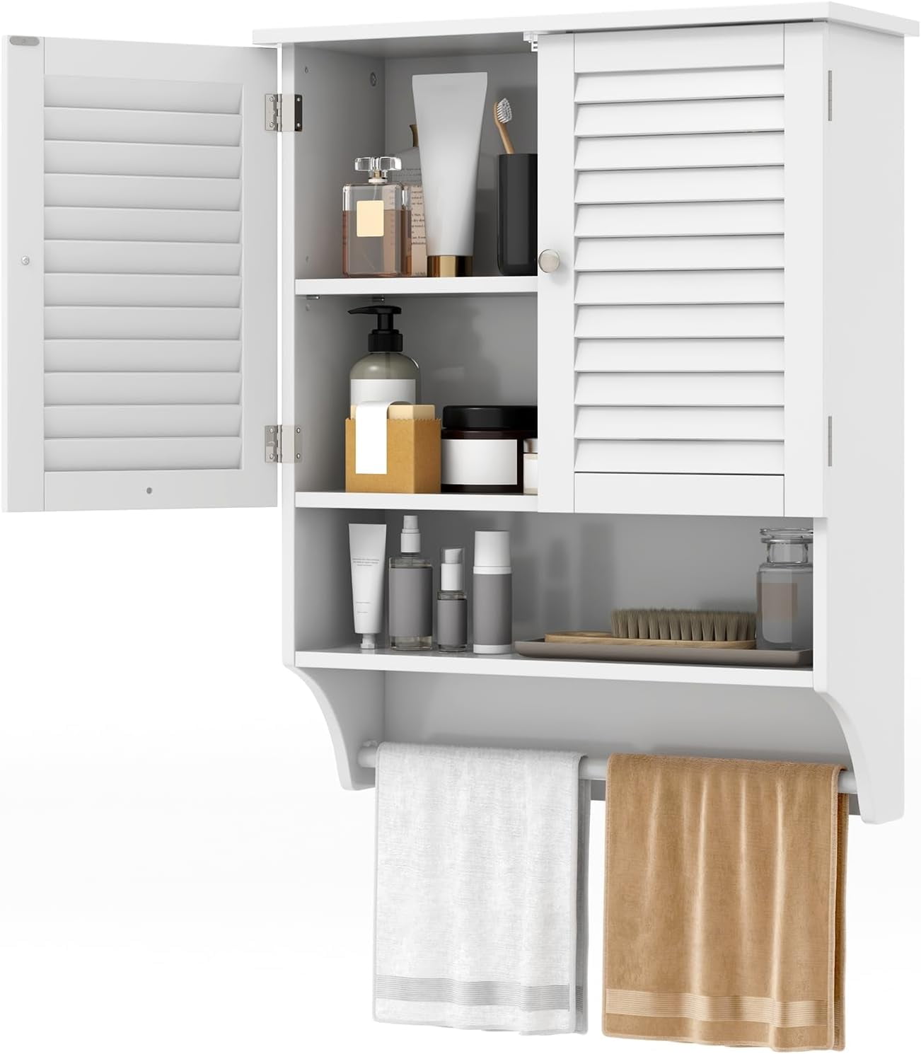 Wall Mounted Bathroom with Open Shelf & Bar, Medicine