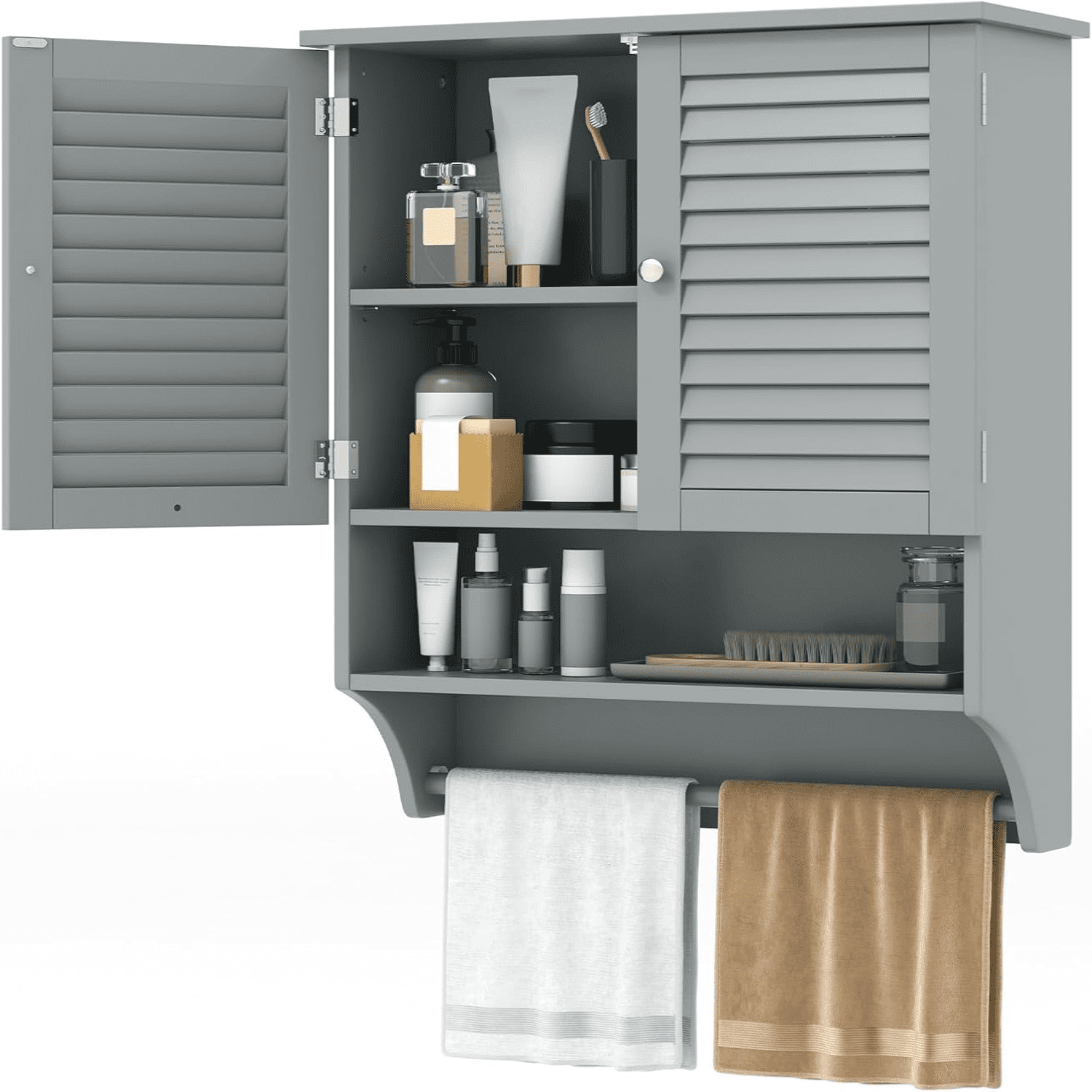Wall Mounted Bathroom Cabinet with Open Shelf & Bar Medicine Cabinet ...
