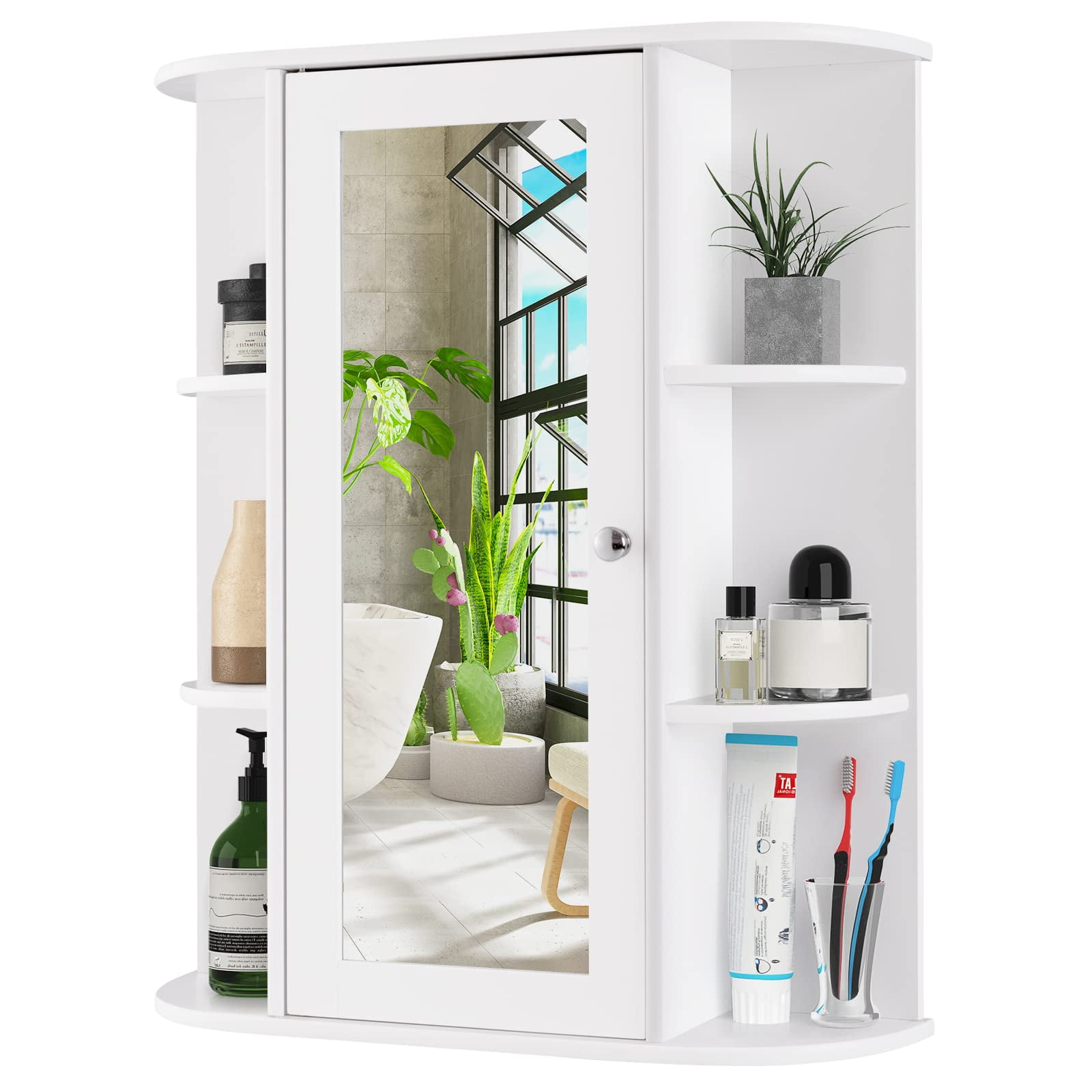 Wall Mounted Bathroom Cabinet, Storage Organizer with Mirror Door, 3 ...