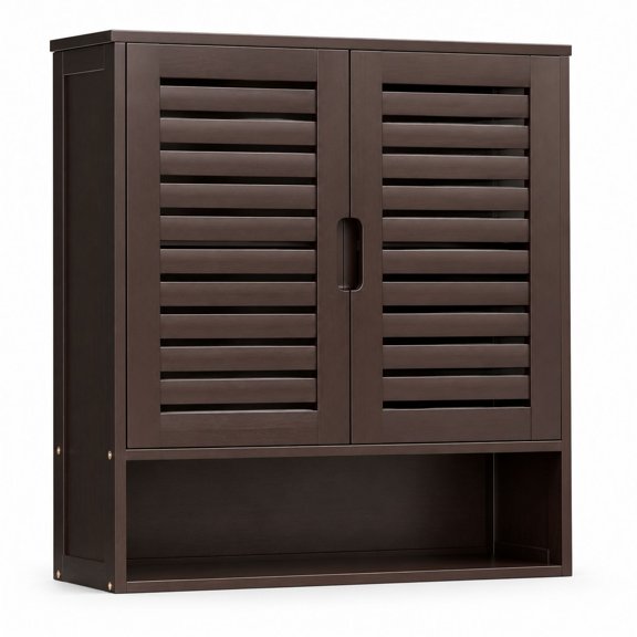 Wall Mounted Bathroom Cabinet with Adjustable Shelves, 23.23"W x 8.27"D x 26.18"H, Dark Brown, Bamboo and Engineered Wood Storage Organizer