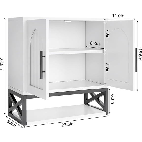 Wall Mounted Bathroom Cabinet with Doors and Adjustable Shelves,  Storage Unit for Over Toilet