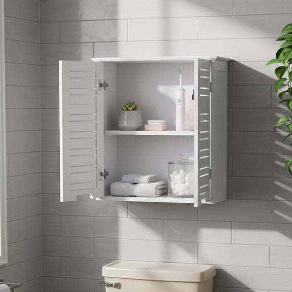 Wall-Mounted Bathroom Cabinet with Double Vented Doors, Compact Storage Organizer for Toiletries, White Finish - Miami Collection