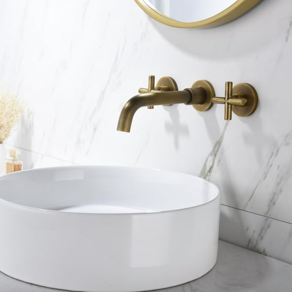 Wall Mounted Bathroom Faucet - Solid Brass 3-Hole, 8-Inch Centers, 2 Cross Handles & 360 °   Swivel Spout