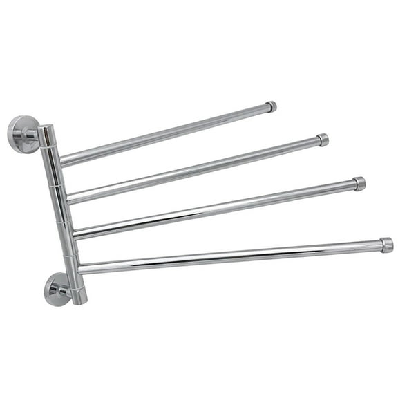 Wall-Mounted Bathroom Kitchen Towel Rack Holder - 4 Swing Arms, Polished Stainless Steel