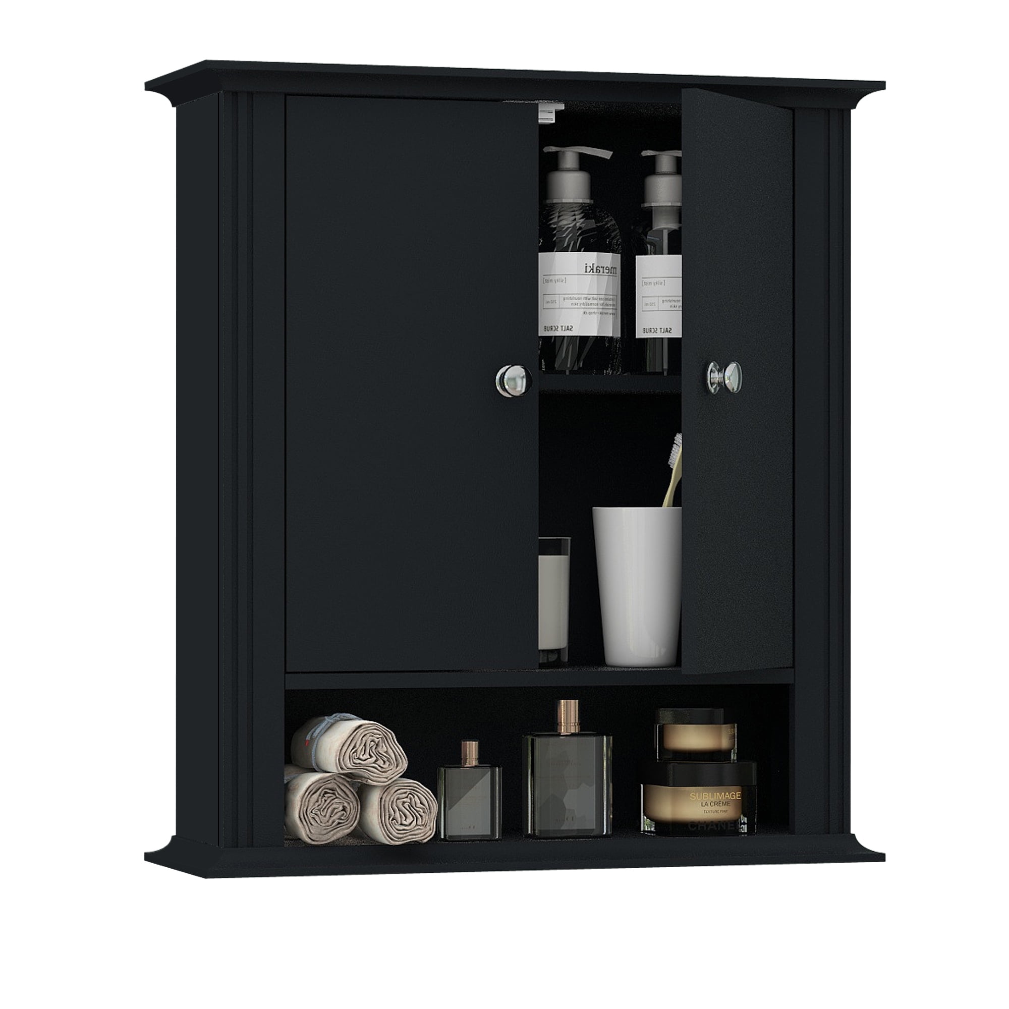 Wall Mounted Bathroom Medicine Cabinet With 2 Doors, Hanging Bathroom Wall Cabinet Over Toilet, Upper Cabinet Storage Cupboard For Bathroom Kitchen Laundry Room