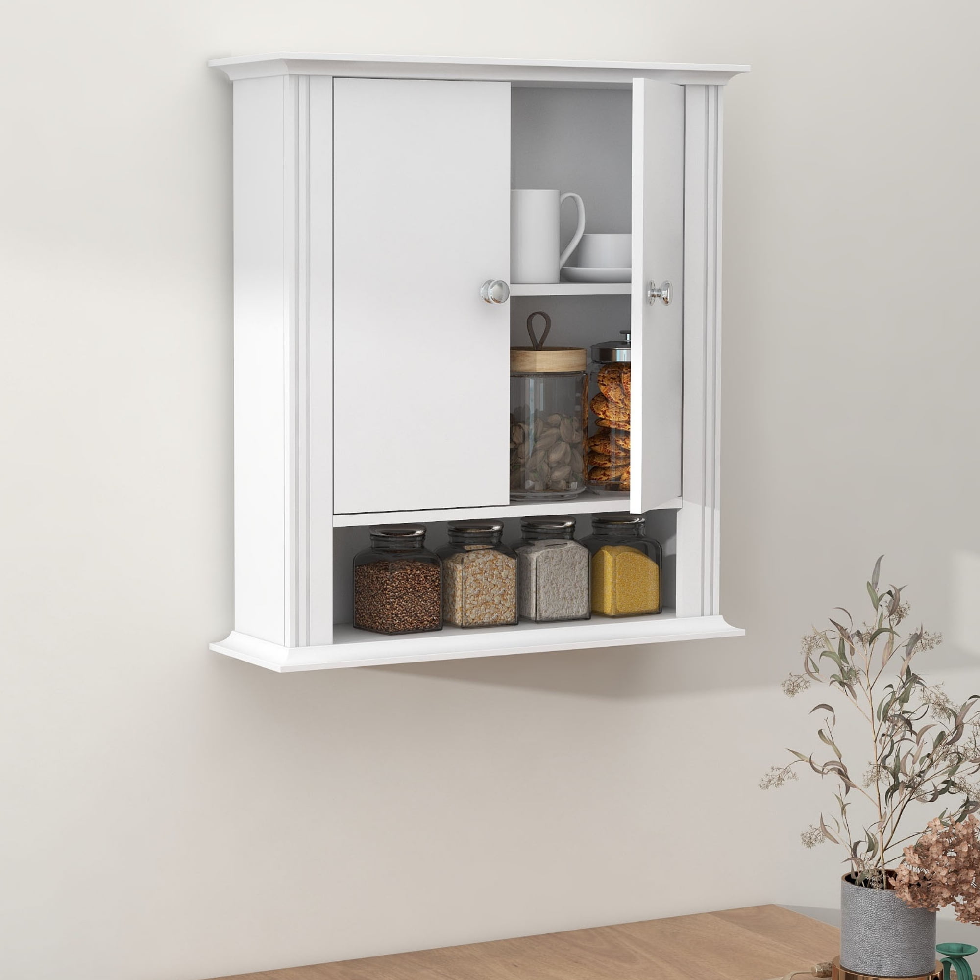 Bathroom Medicine Cabinet, Wall Mounted, Wood, with 2 Doors, Storage ...