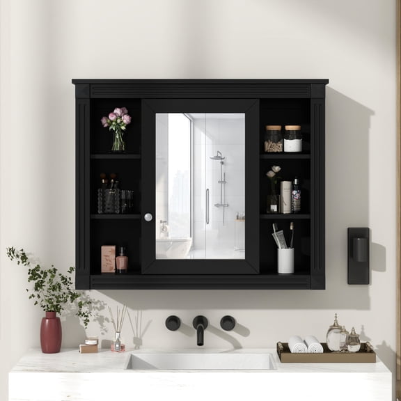 Wall - Mounted Bathroom Mirror Cabinet | Combine Hidden and Open Storage, Store Personal Items | High - Quality MDF and Metal Hardware | Prevent Dust and Keep Space Clean