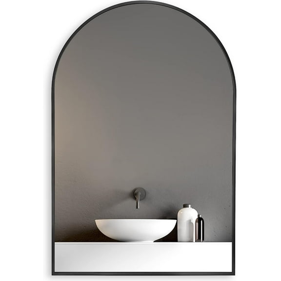 Wall Mounted Bathroom Mirrors 20x30 Inch Black Metal Framed Arched Bathrrom Mirror for Wall.(W2203134104),Frameless Bathroom Mirrors