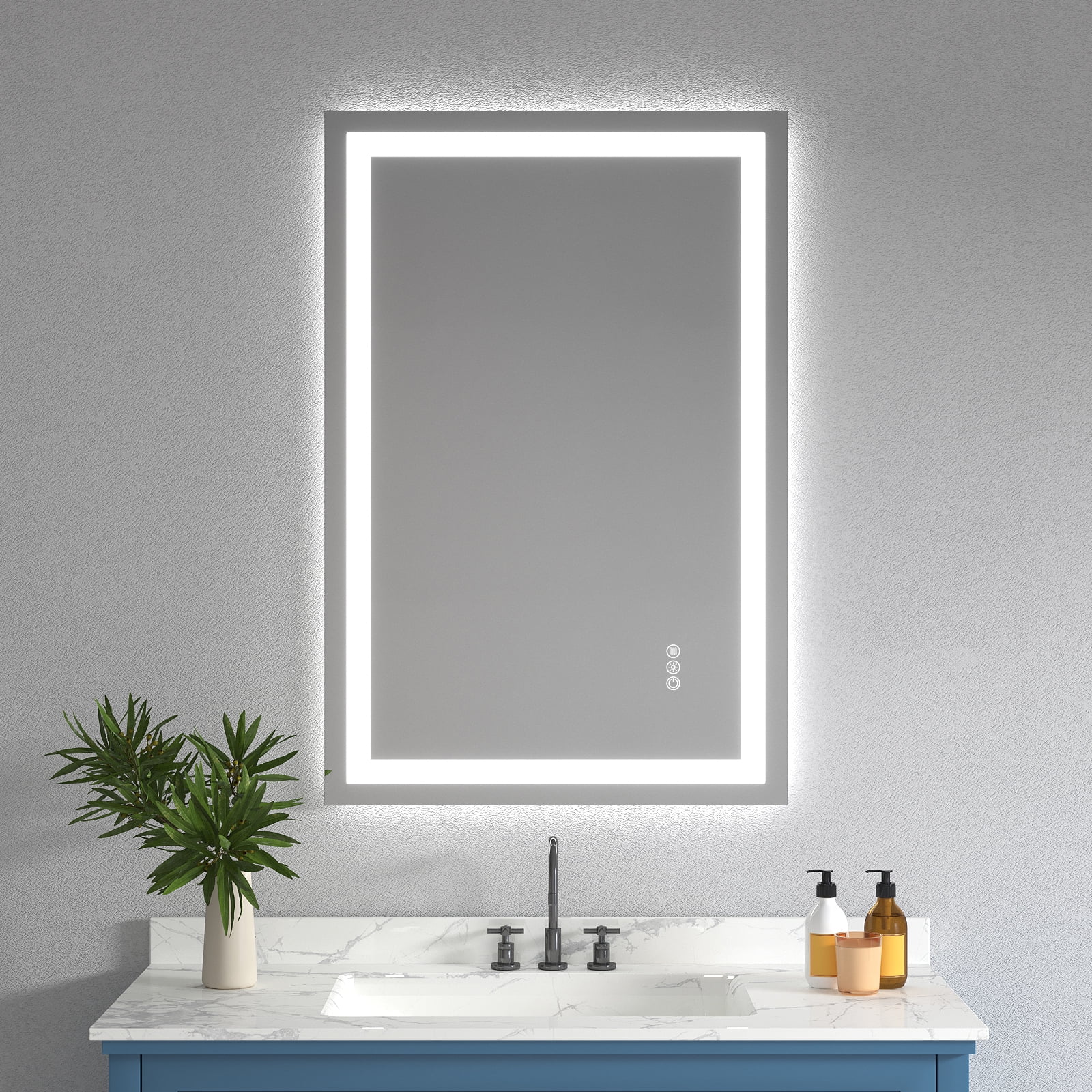 Wall Mounted Bathroom Mirrors 24x36" Frameless Tempered MirrorDual LED ...