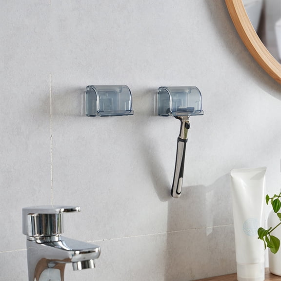 Wall Mounted Bathroom Shaving Tool Storage Rack Waterproof Transparent Holder Punch Free Adhesive Hook Small Space Organizer