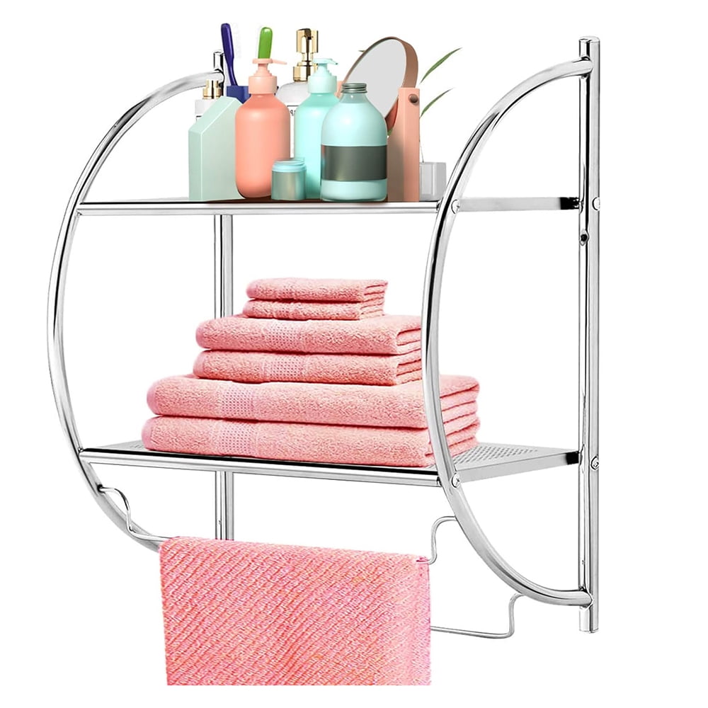 Wall Mounted Bathroom Shelf, 2 Tier Towel Rack, Chrome Wall Storage ...