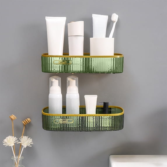 Wall Mounted Bathroom Shelf Plastic Toilet Vanity Storage Rack - Organizer for Shower Kitchen Home - Space Saving Shelving Unit with Drainage Design