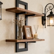 Wall Mounted Bathroom Shelf, Wood And Iron Background Wall Storage Bracket, Decorative Wall Organizer For Home Brown